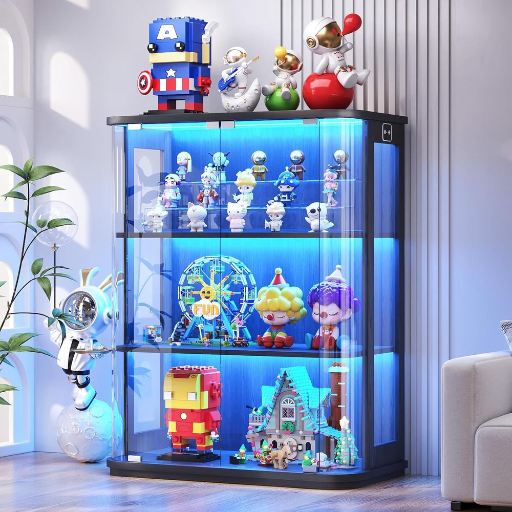 Glass Cabinet Display - 3-Tier Glass Display Cabinet with 3