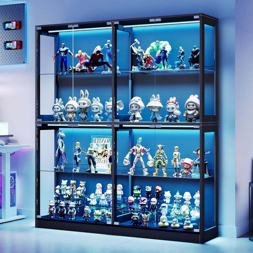 4-Tier LED-Lit Glass Shelf Cab - Glass Cabinet Display review and price