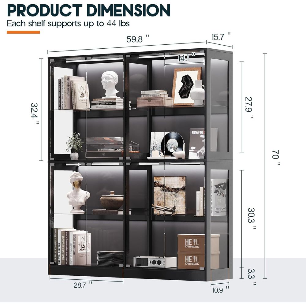 4-Tier LED-Lit Glass Shelf Cab - Glass Cabinet Display review and price