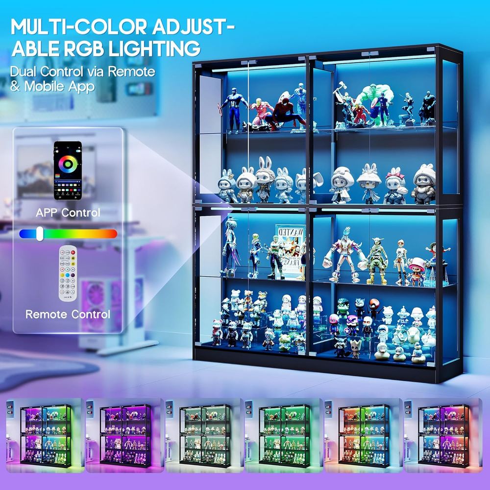 4-Tier LED-Lit Glass Shelf Cab - Glass Cabinet Display review and price