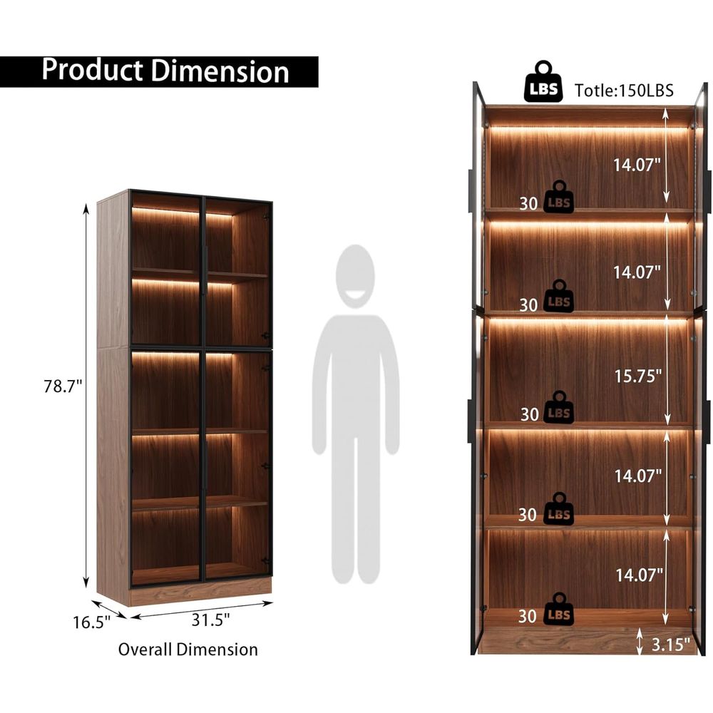 78.7 LED-lit 5-Tier Glass Door - Glass Cabinet Display review and price