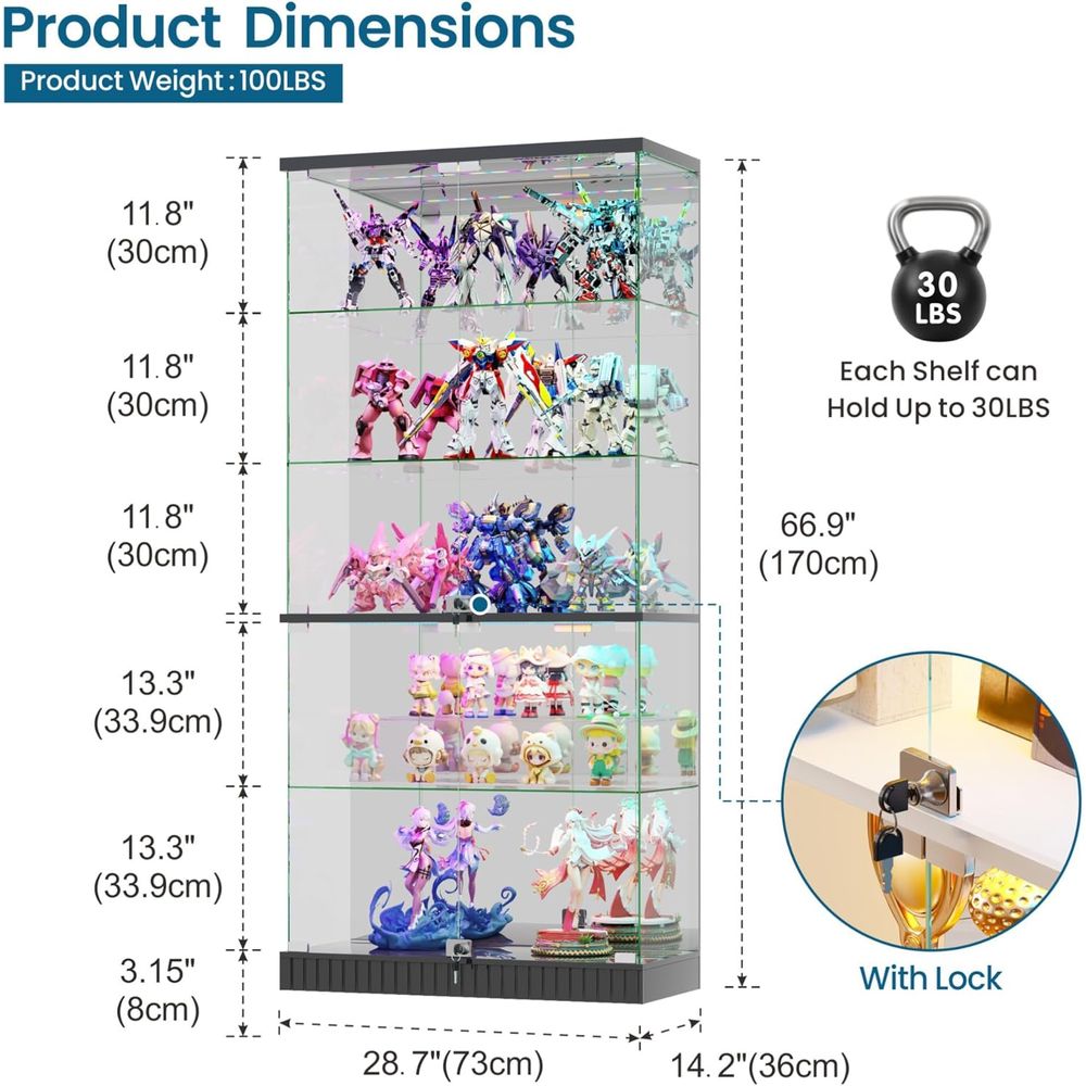 LED-Illuminated 5-Tier Lockabl - Glass Cabinet Display review and price