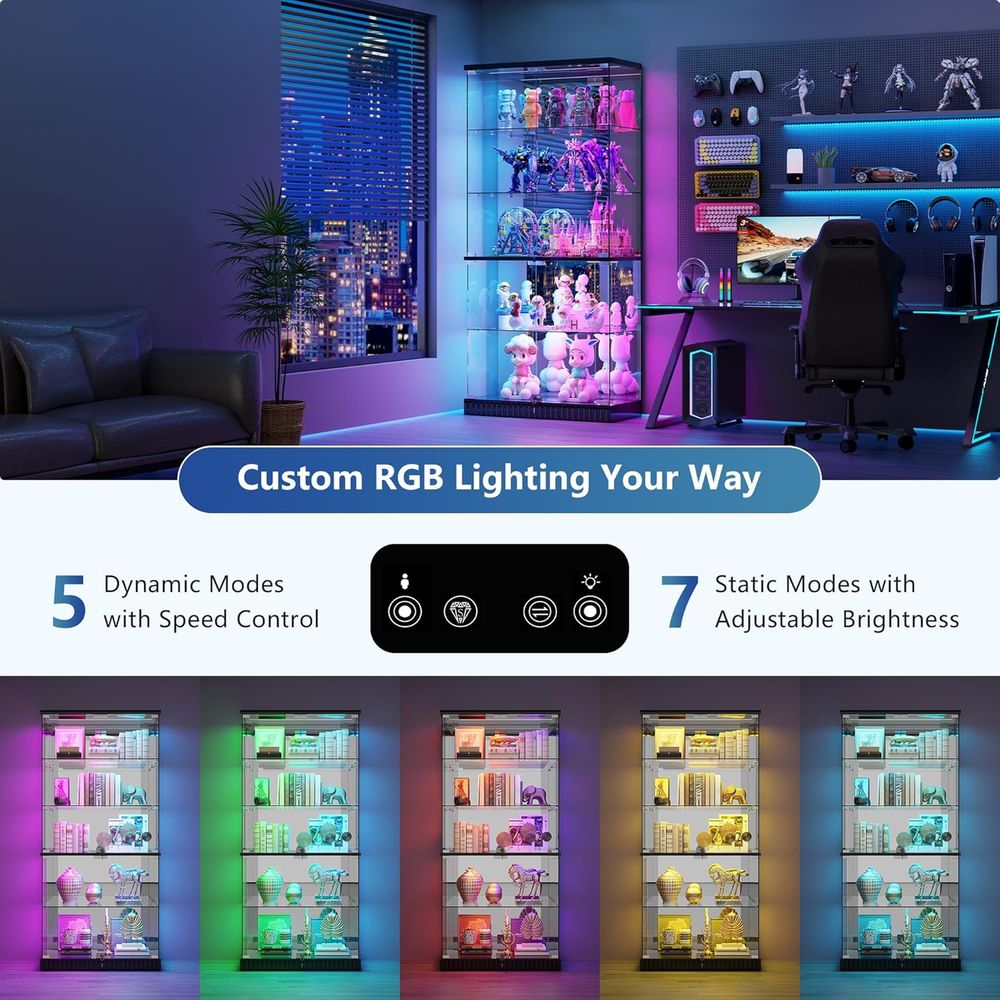 LED-Illuminated 5-Tier Lockabl - Glass Cabinet Display review and price