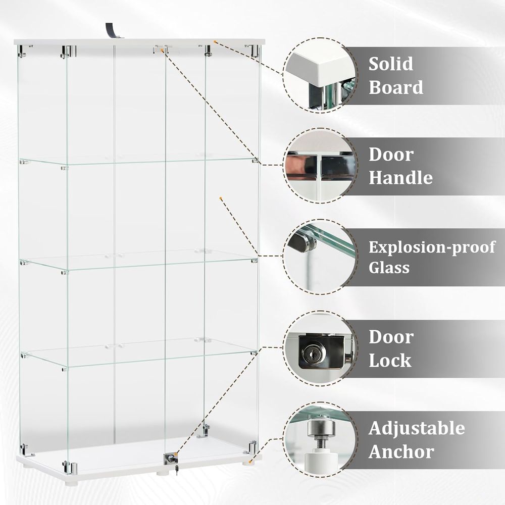 4-Tier Tempered Glass Curio Ca - Glass Cabinet Display review and price