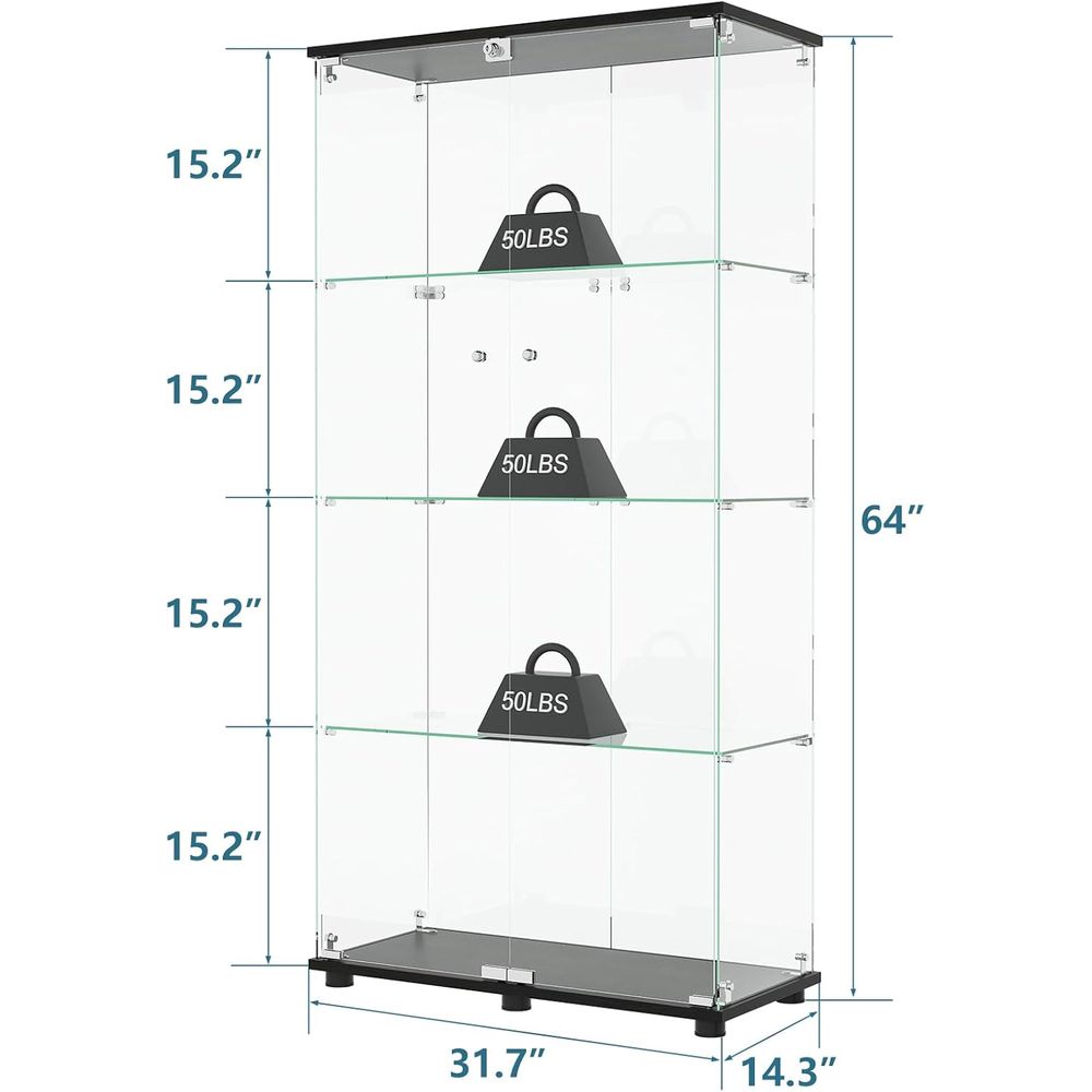 Black 4-Shelf Double Door Lock - Glass Cabinet Display review and price